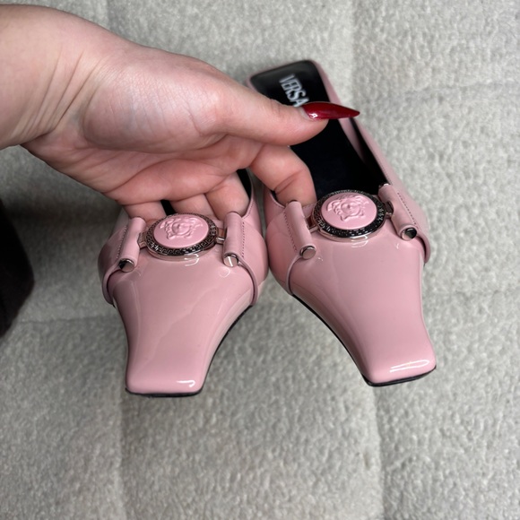 Versace Medusa Patent Leather Mules - English Rose Palladium - Picture 6 of 13